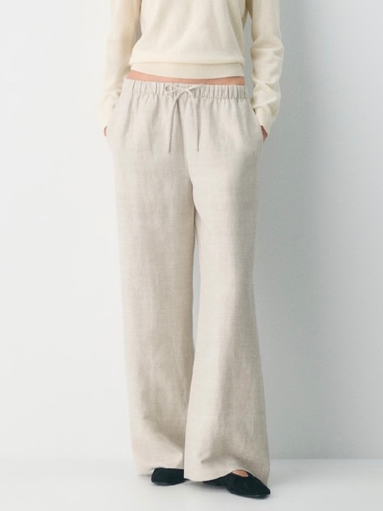 Aritzia Pants - Aritzia Wide-Leg Linen Drawstring Pants in Light Beige